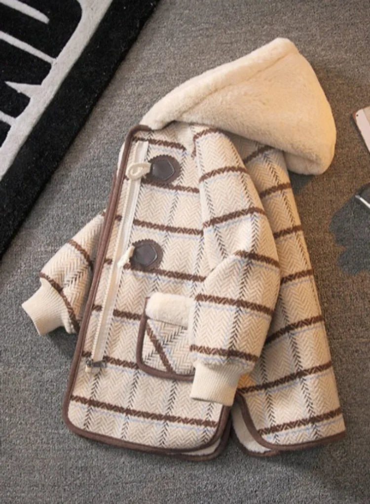 Boys Winter Wool Coat 2025 New Style Kids Thickened Fleece Lined Plaid Wool Jacket Thick Winter Clothing