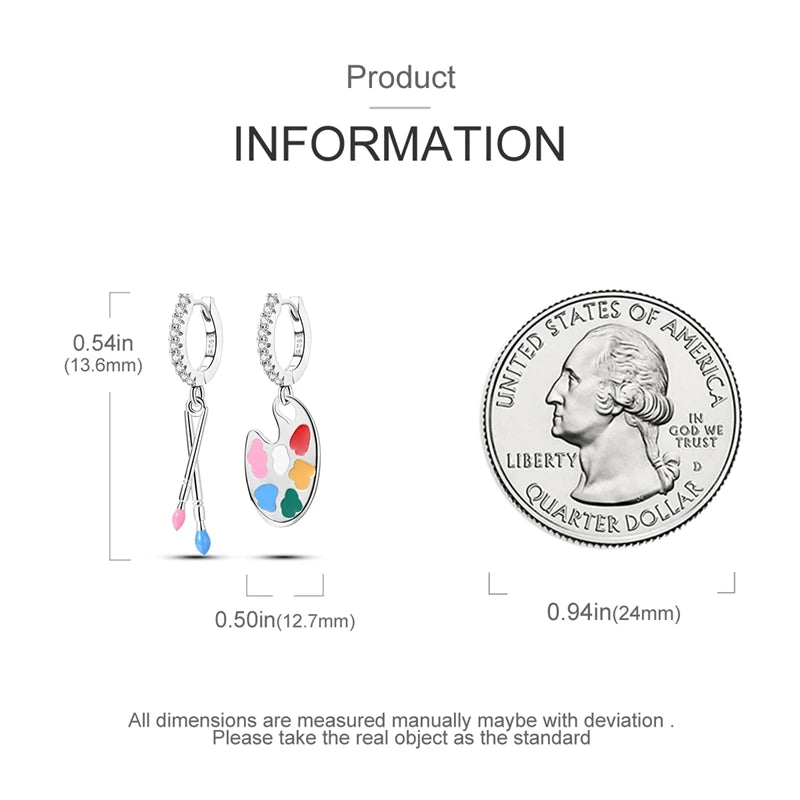 925 Sterling Silver Career Eardrop Musical Note Earrings Painter Microphone Earrings Fit For Women Workplace Birthday Gift