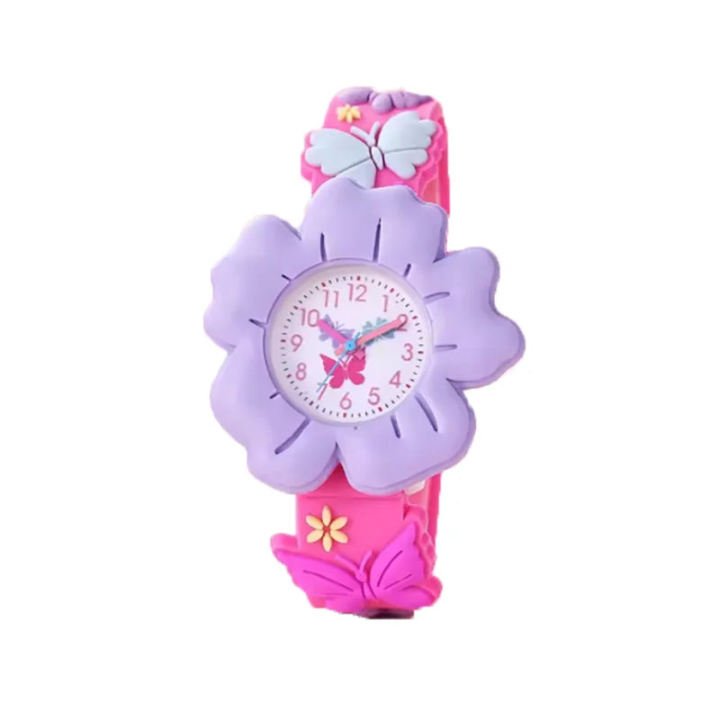 New Children's Flower Butterfly Cartoon Watch 3D Pattern PVC Soft Adhesive Skin friendly Children's Learning Watch