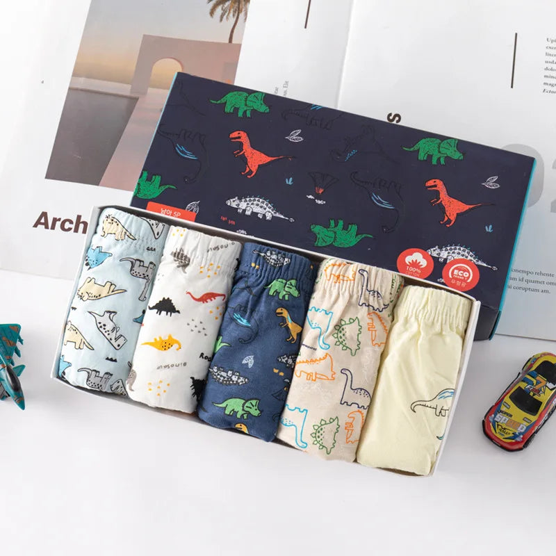 5/10 Pieces Cotton Kids Triangle Underwear Aged 2-13 Boys Briefs Dinosaur Print Cartoon Dog Pattern Soft Toddler Boys Underpants