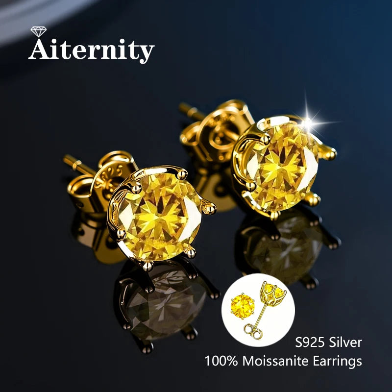 100% Real Sterling Silver S925 Moissanite Earrings Stud  With 2 Certificate D VVS1 Pass Diamond Test Pen For Women Men Jewelry