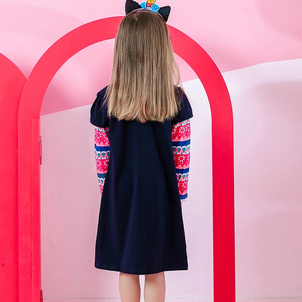 VIKITA Girls 2025 New Year Dress Kids Snowflakes Cartoon Christmas Xmas Cotton Casual Straight Dresses Gifts Children Clothing