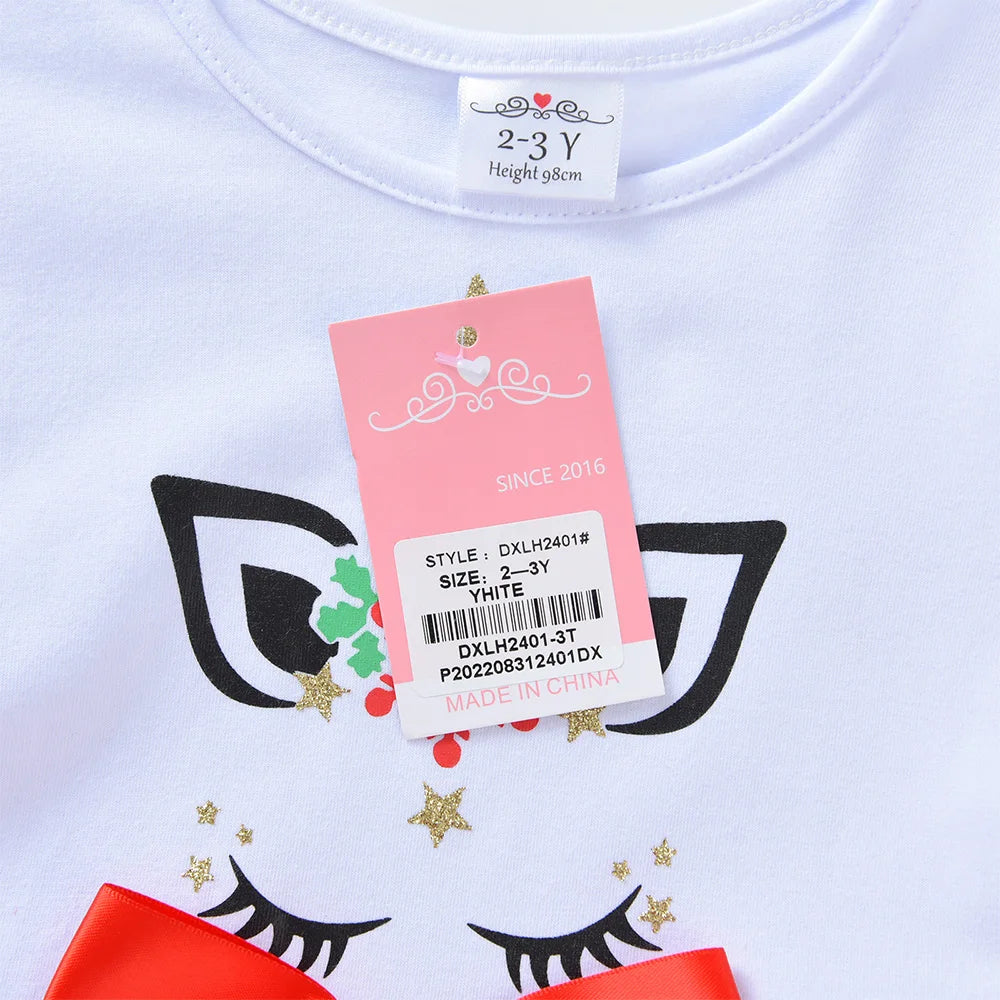 VIKITA Girls Christmas Unicorn Dress Kids Long Sleeve Snowflake Print Tutu Dress with Red Green Tiered Tulle Skirt for Xmas