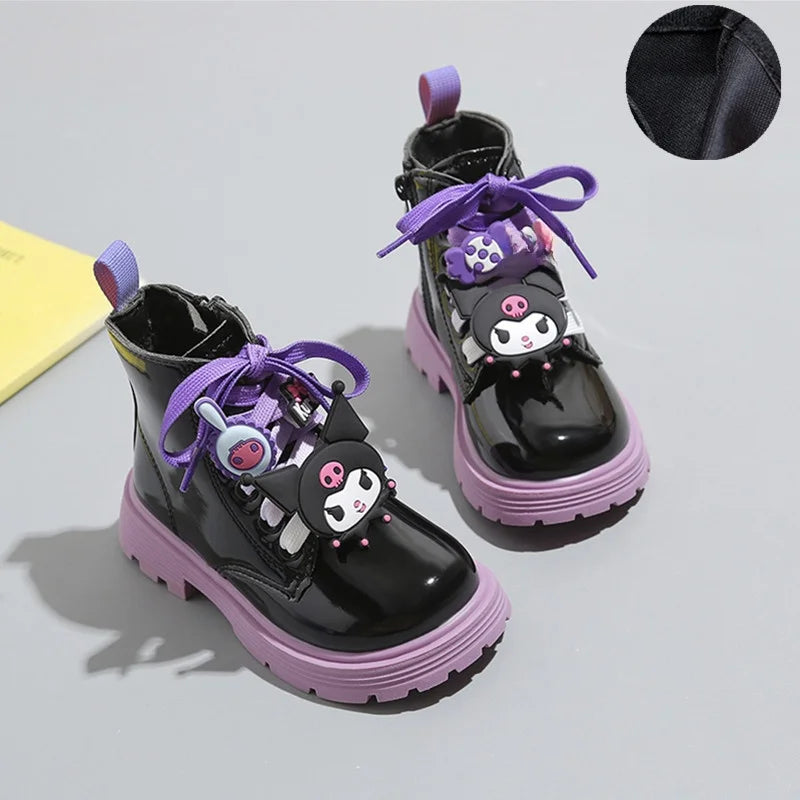 Kids'Casual Shoes Boots PU Leather Cartoon Kuromi Spring Shoes For Girls Anti-slip Lace Beige Black  Shoes Size 26-36