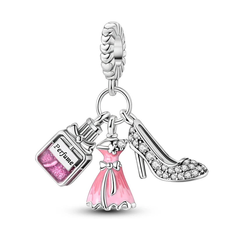 925 Sterling Silver Original Pink Ballet Shoes Charms Ballet Dancer Pendants For Women DIY Bead Fit Original Bracelet Necklace