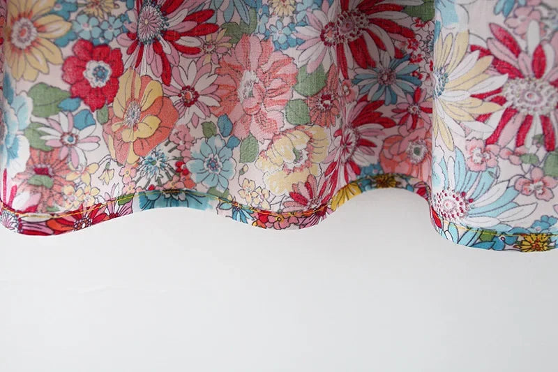 New Summer Baby Girls Dress Floral Print Full Print Sweet Princess Dress Bow Ribbon Small Flying Sleeves + Hat (0-3 Years)