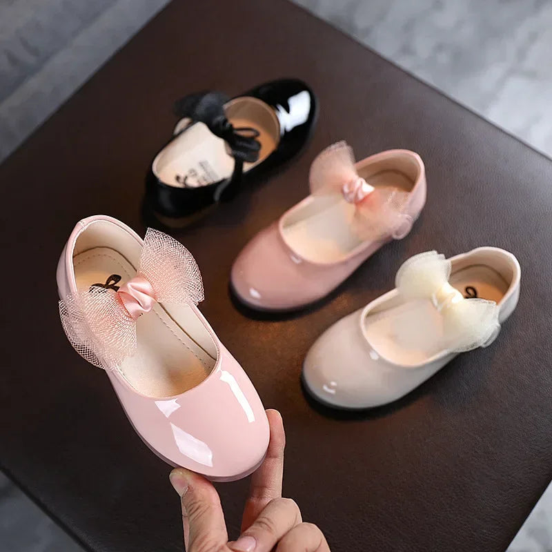 Kids Leather Girls Shoes Shining Shell Princess Shoes for Baby Party Wedding Children Lace Bow Spring Summer Dress Shoes F03111