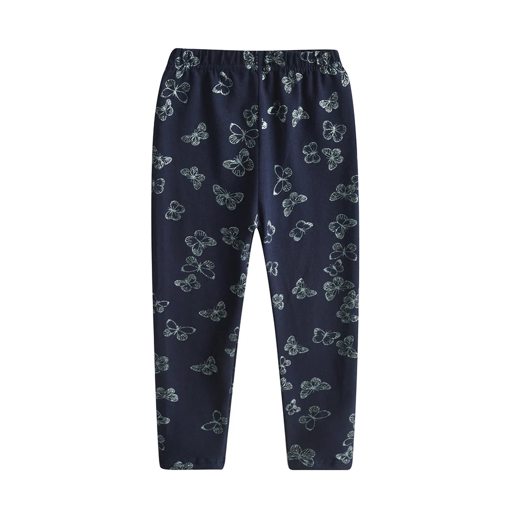VIKITA Girls Cotton Casual Trousers Kids Butterfly Print Navy Blue Cozy Fashion Leggings Pants Children Bottoms Wear 2 3 10 12Y