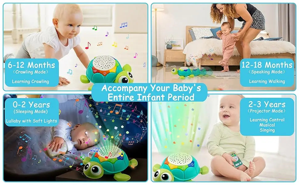 Baby Toys 5 in 1 Musical Projector Turtle Crawling Toys Tummy Time Infant Educational Toys for Boy Girl Birthday Christmas Gift