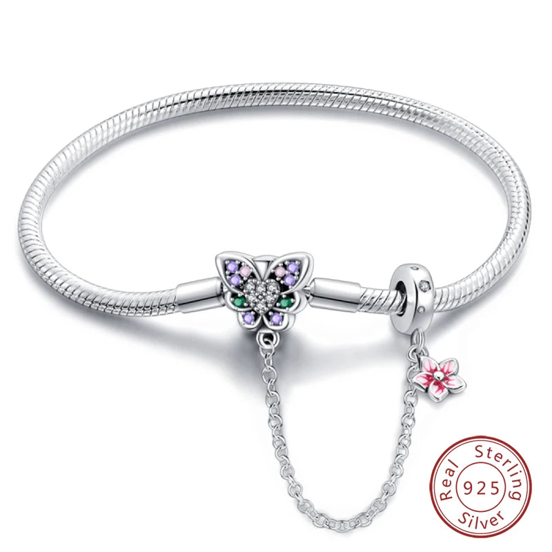 Bracelet Silver 925 Original 17-20CM Star Moon Sun Four Leaf Clover Green Zircon Bracelets Fit DIY Charms Birthday Jewelry Gifts