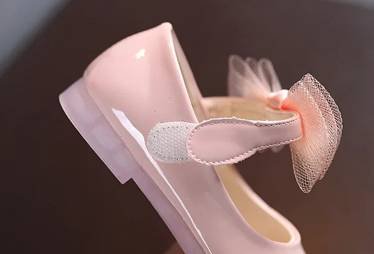 Kids Leather Girls Shoes Shining Shell Princess Shoes for Baby Party Wedding Children Lace Bow Spring Summer Dress Shoes F03111