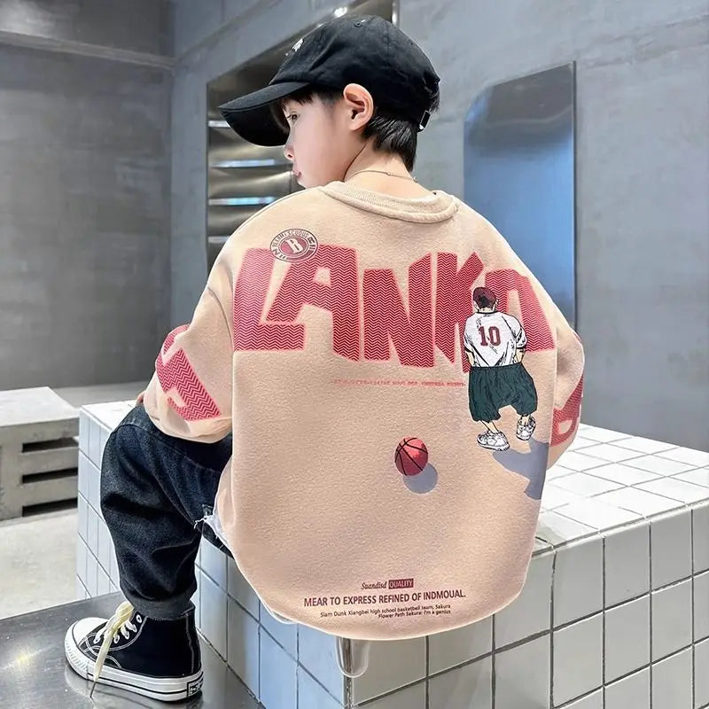 Boys' Medium-Large 2025 New No Hood Spring/Autumn Trendy Stylish Cool Kids Sweatshirt for Spring