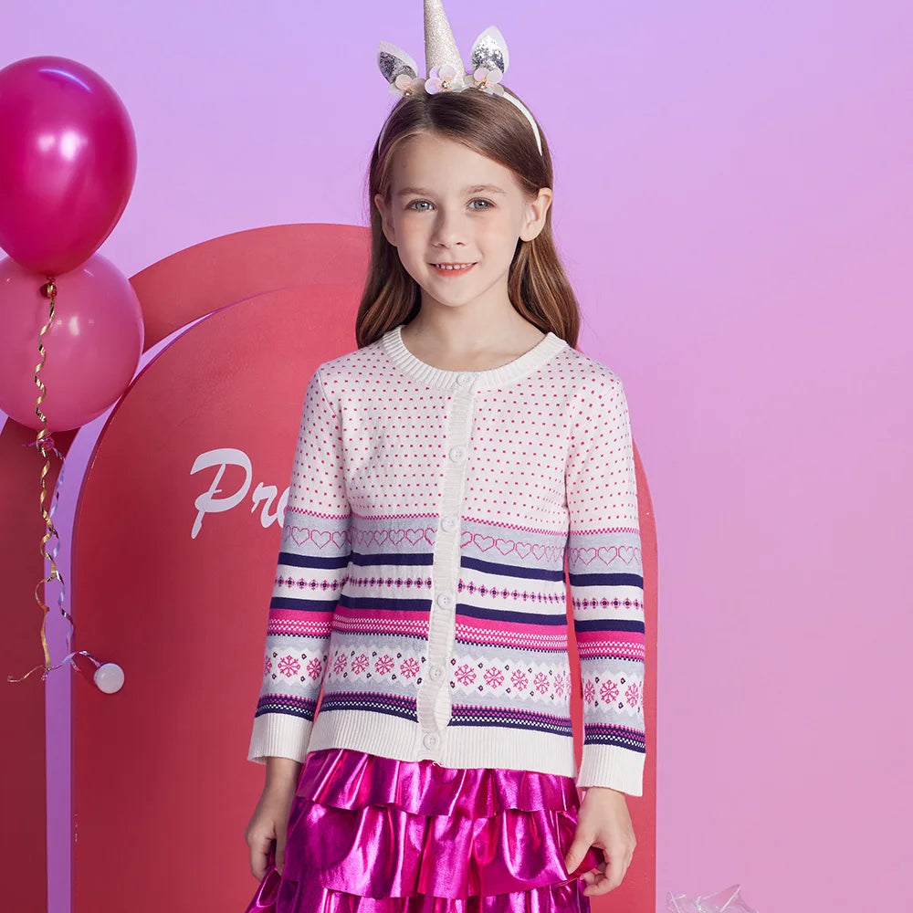 VIKITA Teenagers Cardigans Girls Snowflakes Heart Shape Striped Casual Fashion Cute Sweaters Kids Coat Outer Wear Tops Costumes