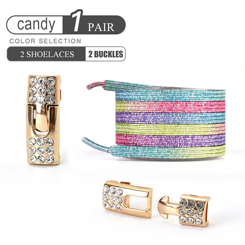 1Pair No Tie Shoe Laces Diamond Buckle Elastic Lace Shoelaces Pearl Light Colorful Fashion Without Ties Laces Sneaker Kids Adult