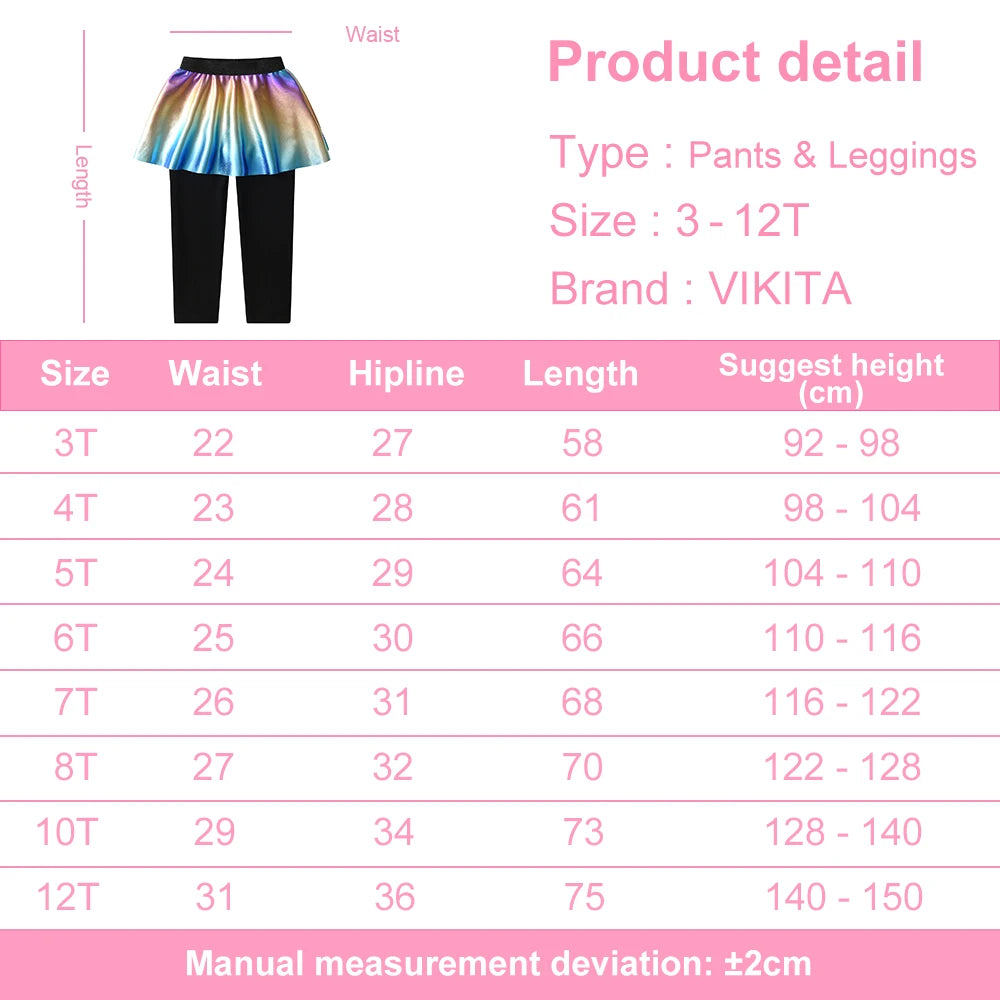 VIKITA Girls Legging Skirt-Pants Kids Gradient Tights Children Cotton Casual Pencil Pants Girl Skinny Fake 2 Pcs Skirt-pants