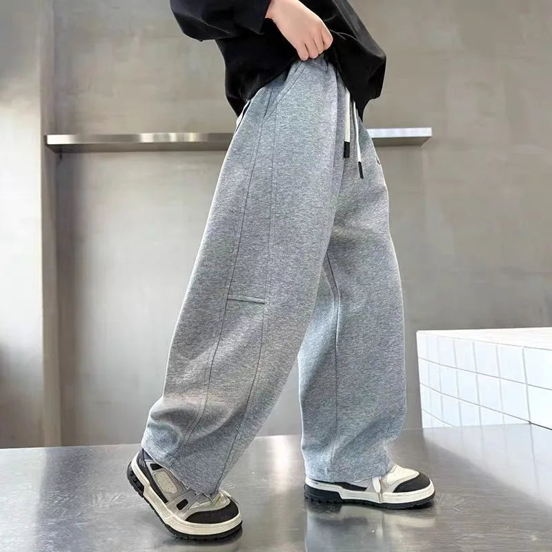 2025 New Style Boys Wide-Leg Sports Pants for 8-14 Years Kids Spring Autumn Kids Sweatpants Stylish Loose Fit Breathable Cotton