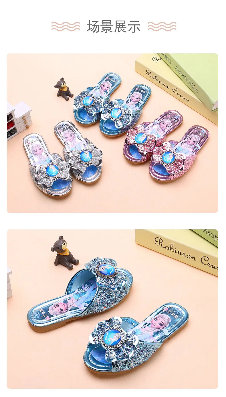 Disney Girls' Sandals Slippers Summer Party Shoes Soft Soled Baby Shoes Frozen Elsa Princess Outdoor Children's Slippers