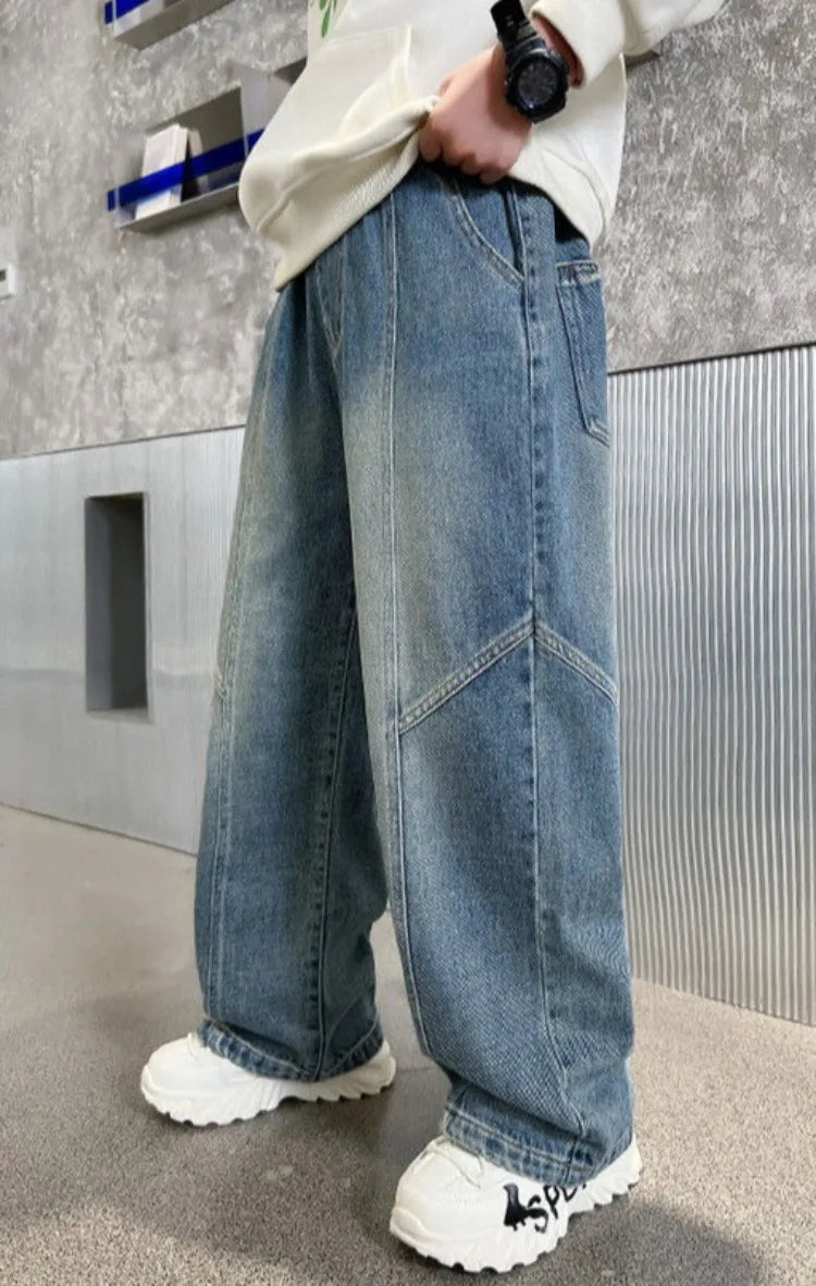 Boys' Jeans Spring Autumn Loose Straight Leg Stylish Versatile Long Pants Hot Sale Ages 7-14
