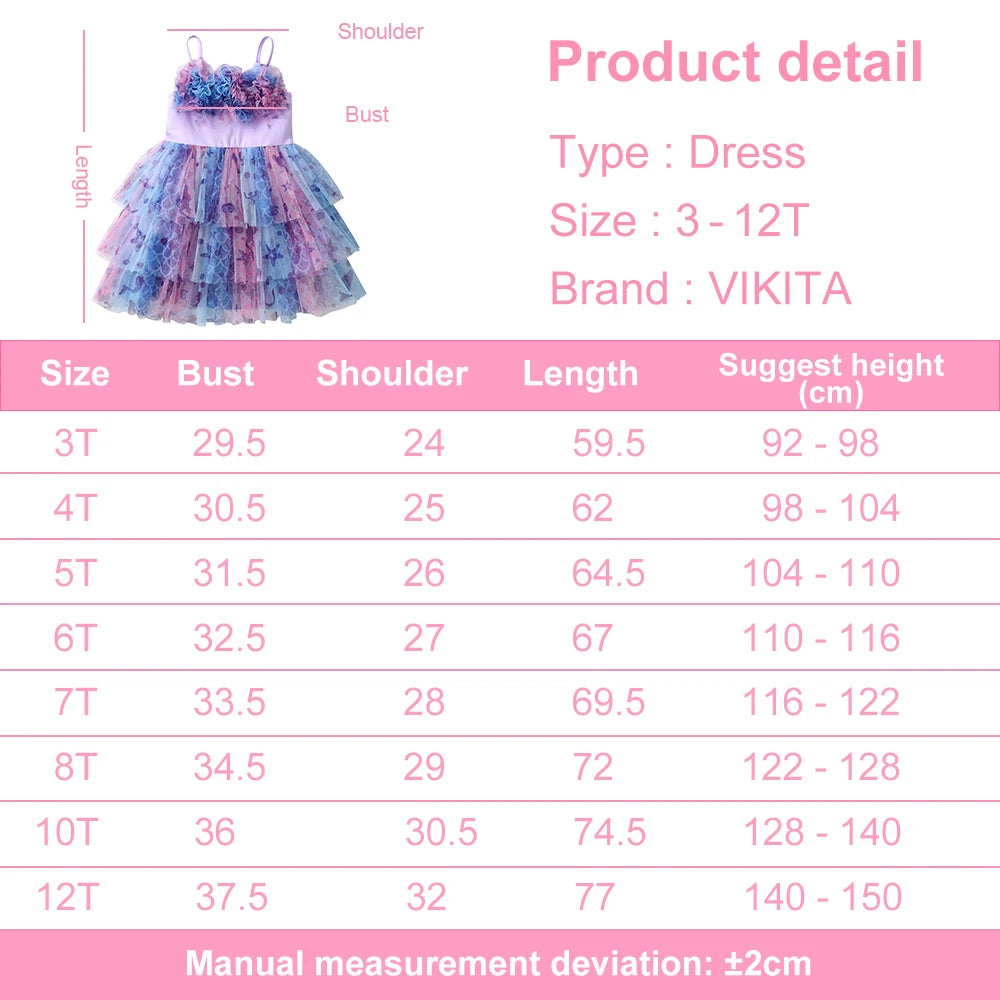 Girls Mermaid Print Tutu Dress with Tiered Tulle Skirt Kids Ruffle Colorful Ocean Starfish Print Birthday Party Performan Dress