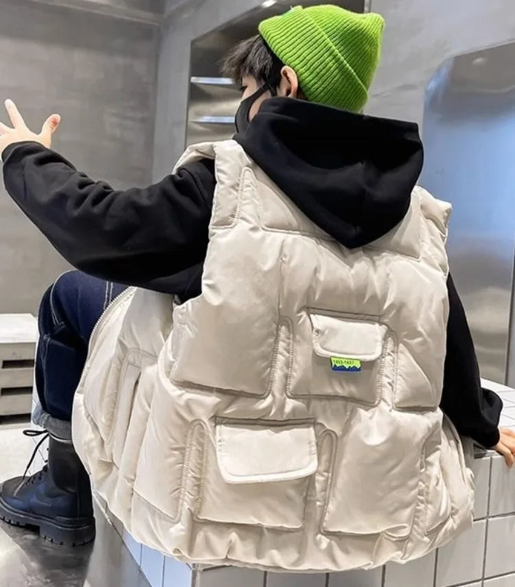 Boys' Thermal Insulated Down Jacket Autumn Winter Kids' Outerwear Plus Size Cape Vest Stylish Trendy