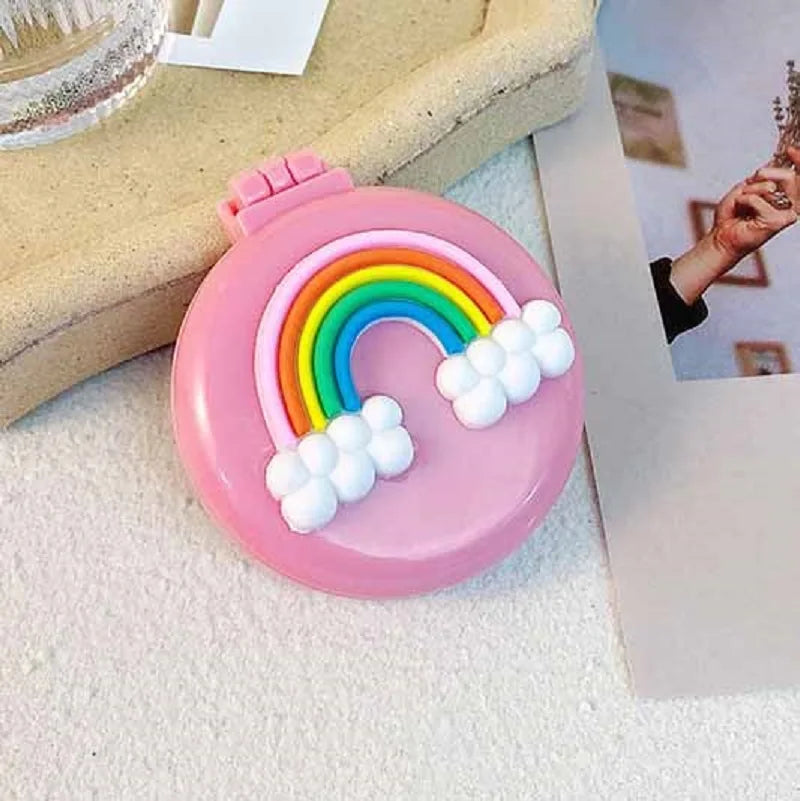 Cute Folding Mini Pocket Hair Comb with Mirror for Women and Girls Round Hair Brush Compact Travel Size Hair Massage Comb