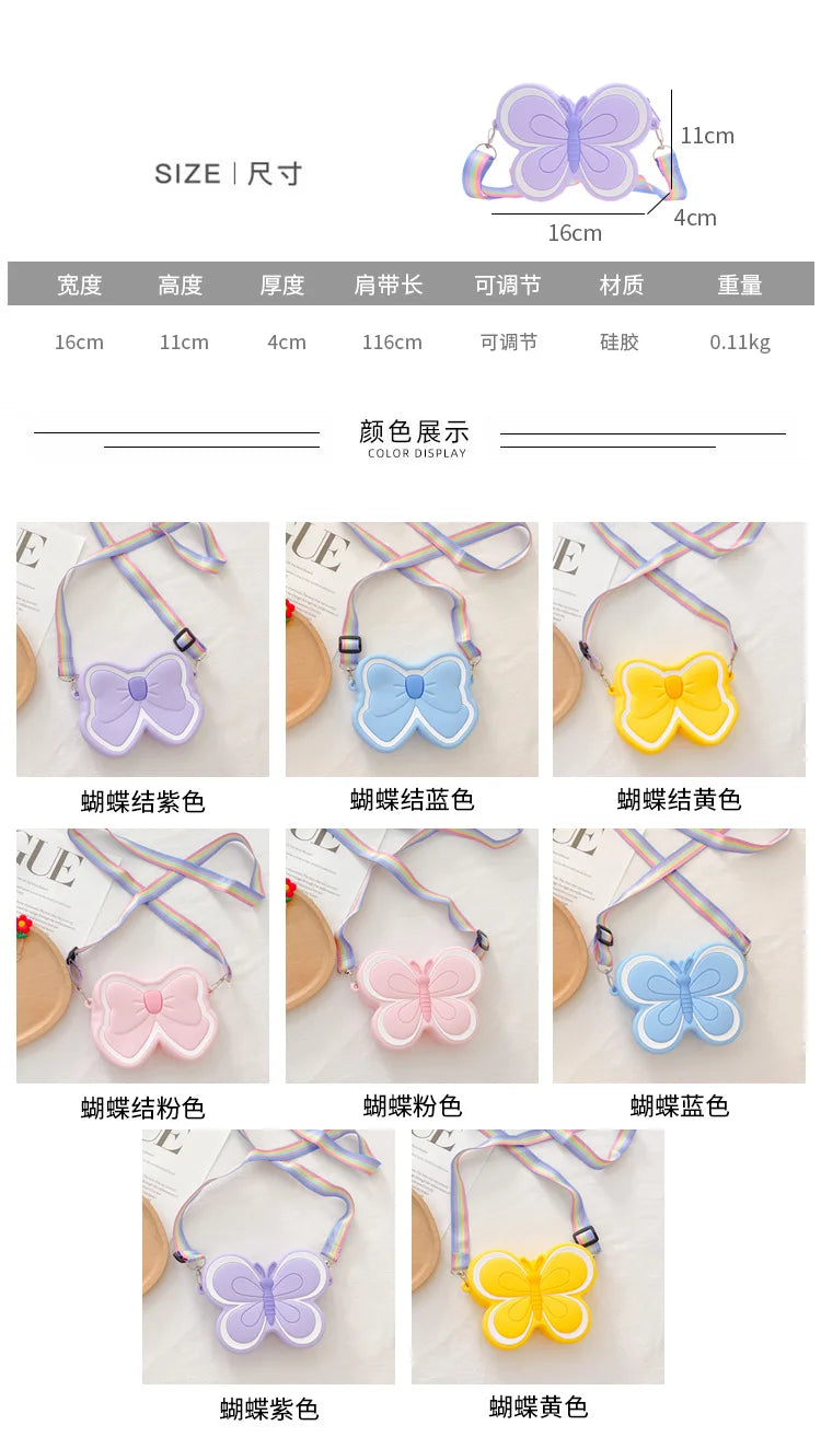 Lovely Bow Children's Silicone Shoulder Bags Cute Butterfly Shape Baby Girls Crossbody Bag Candy Color Kids Small Coin Purse