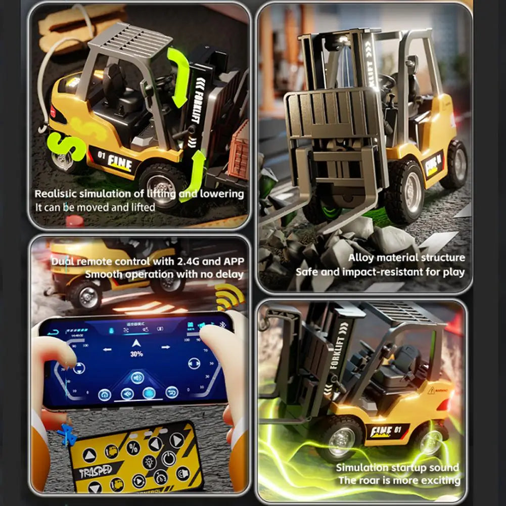 APP Controlled RC Forklift Truck 1:64 Alloy Simulation Engineering Vehicle, Bluetooth Mini Remote Control Car for Kids Adults