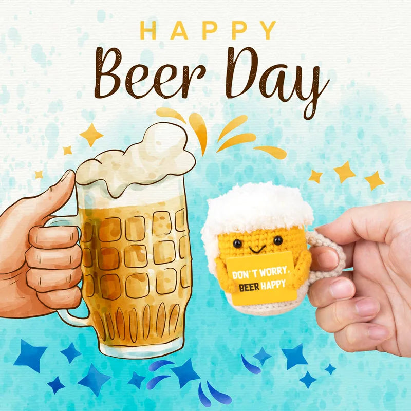 Funny Crochet Beer Handmade Ornaments Emotional Support With Card Desktop Ornament Handmade Knitte Beer Festival Gift Home Decor