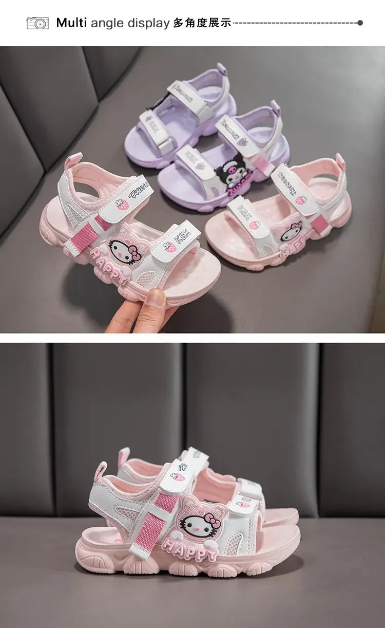 Summer Bestsellers Sanrio Kuromi's New Cute Color-blocked Flat Mesh Breathable and Anti-slip Cartoon Flip-flops for Girls
