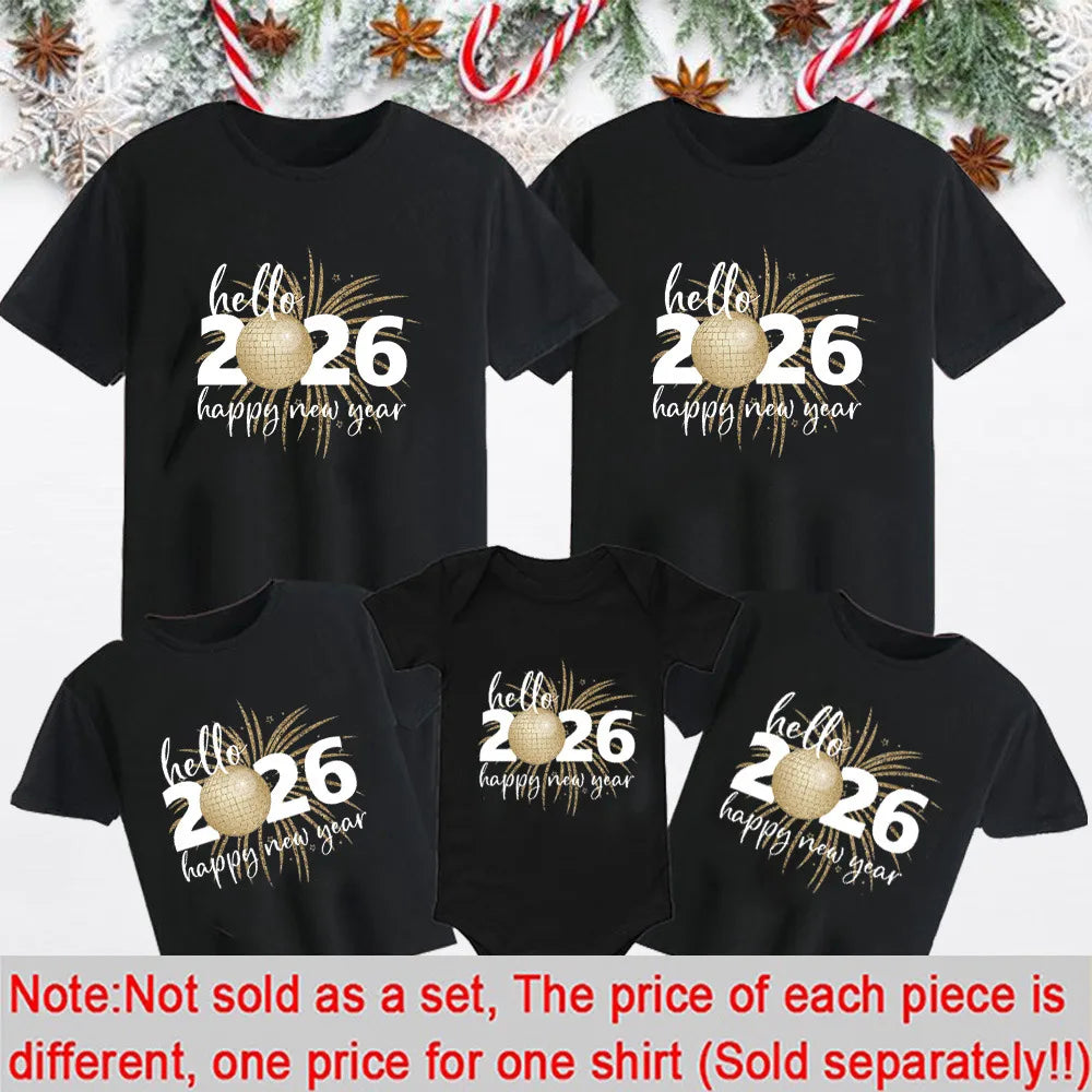 Happy New Year 2026 Family Matching Outfits New Year Party Dad Mom and Kids T Shirt Baby Romper Family Look New Year's Clothing