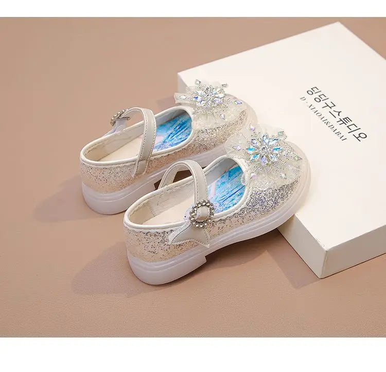 Disney Children's High Heel Princess Elsa Party LED Light Shoes Summer Girls Sandals Baby Girls' Crystal Blue Pink Shoes 23-34