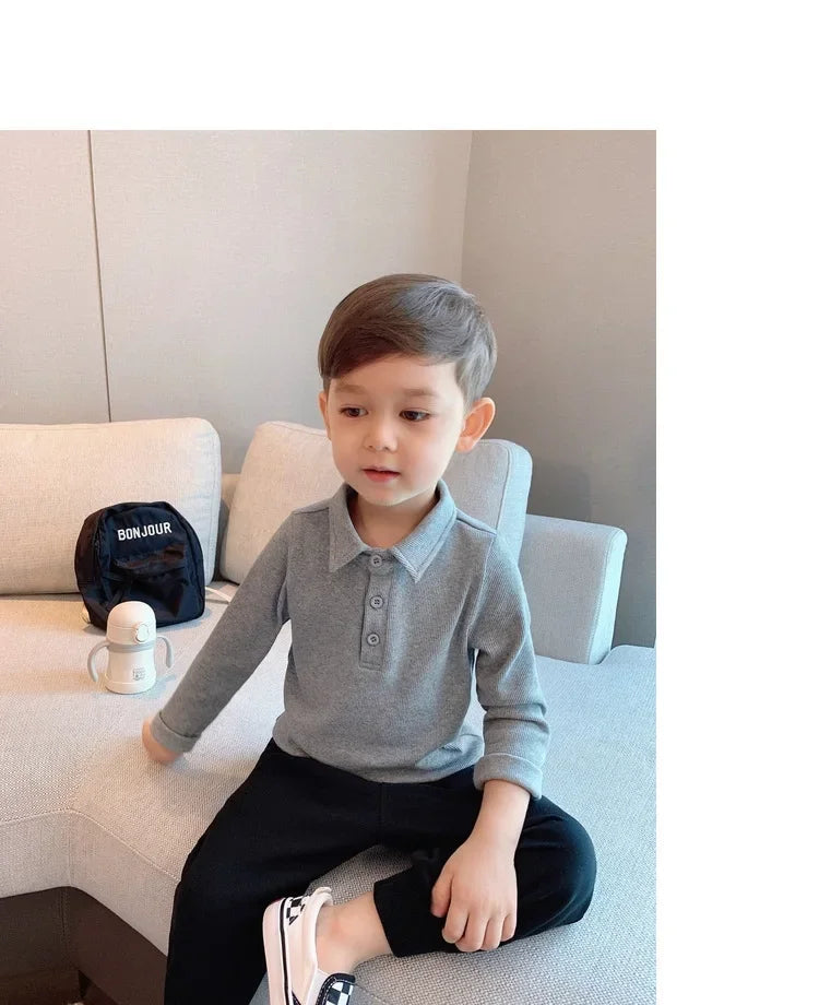 Boys Polo Shirts Long Sleeve Tops for Kids Solid Color Children T-shirt Cotton  Baby Tops Toddler Spring Autumn Outwear