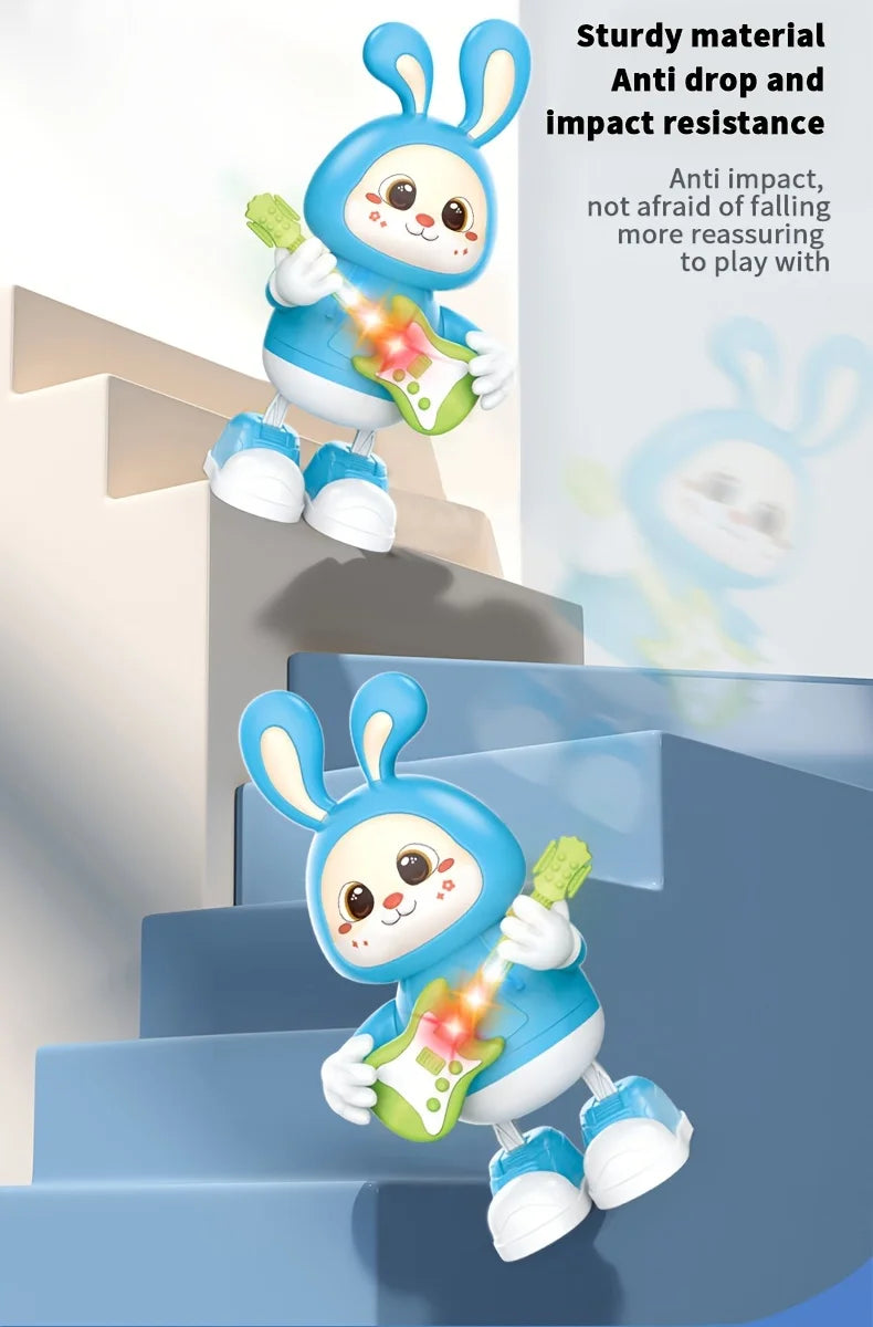 Musical Dancing Rabbit Toy with Guitar Walking Singing Bunny Moving Toys for Baby with Music & Lights for Toddlers Easter Gift