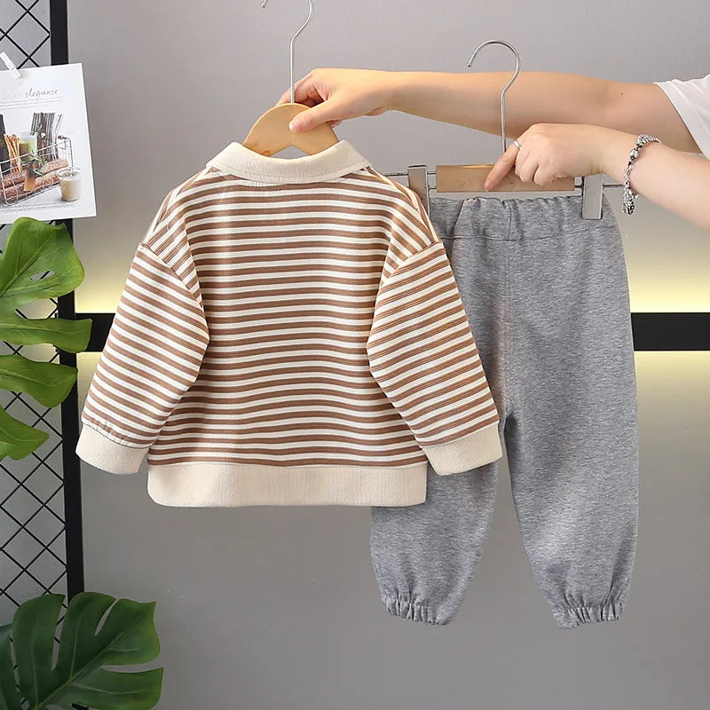 New Spring Autumn Baby Clothes Children Boys Striped Long Sleeved T-Shirt Pants 2Pcs/Sets Infant Casual Outfits Kids Tracksuits