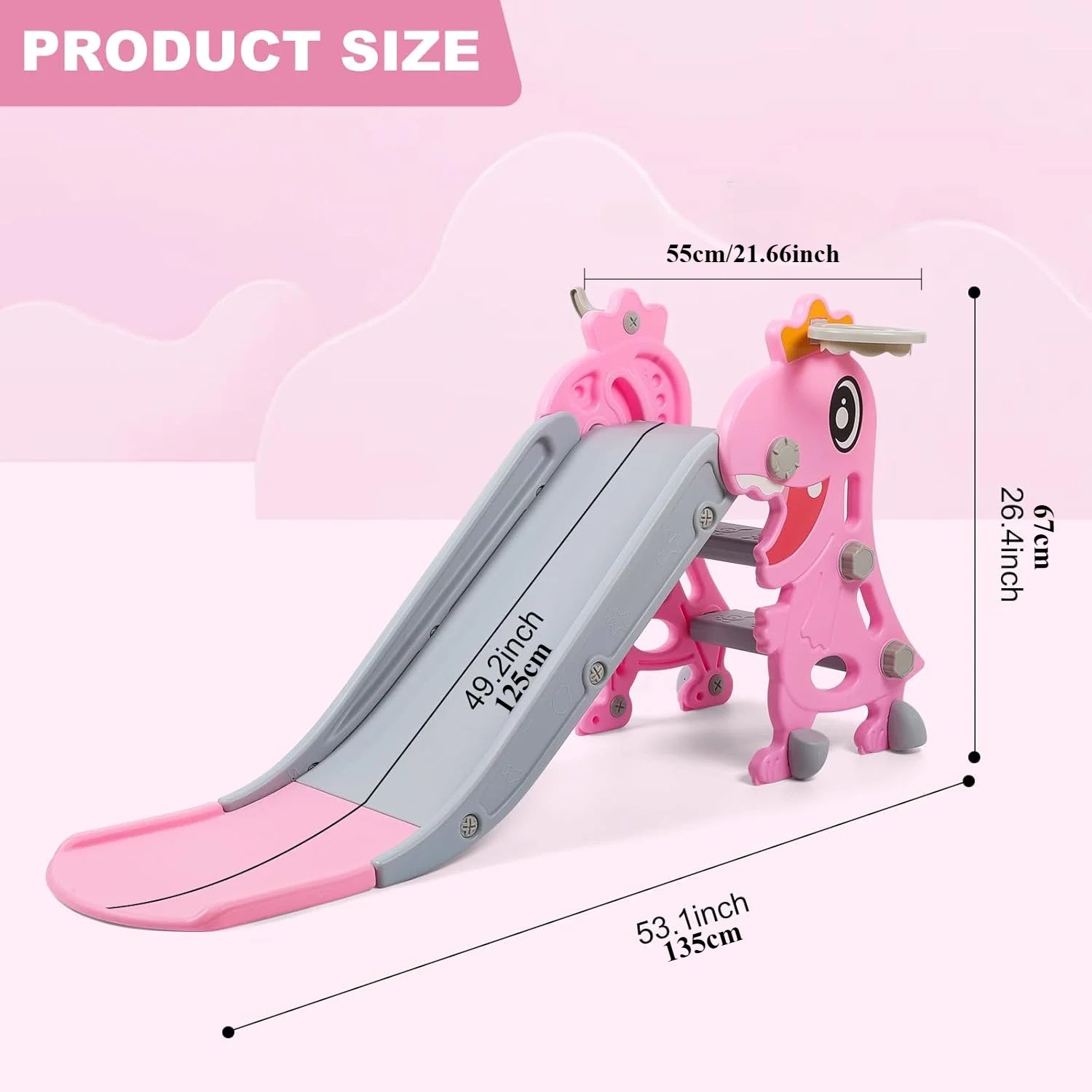 Dinosaur Slide Kids Toddler Indoor Slide Playset Indoor  Outdoor Playground Toddler Climber Playset with Basketball Hoop