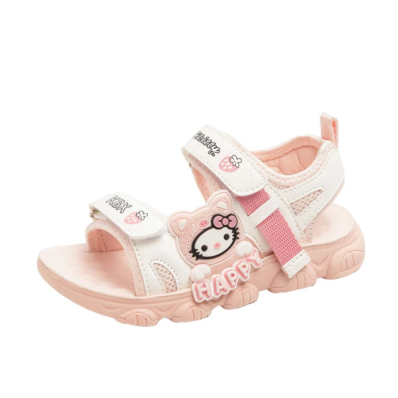 Summer Bestsellers Sanrio Kuromi's New Cute Color-blocked Flat Mesh Breathable and Anti-slip Cartoon Flip-flops for Girls