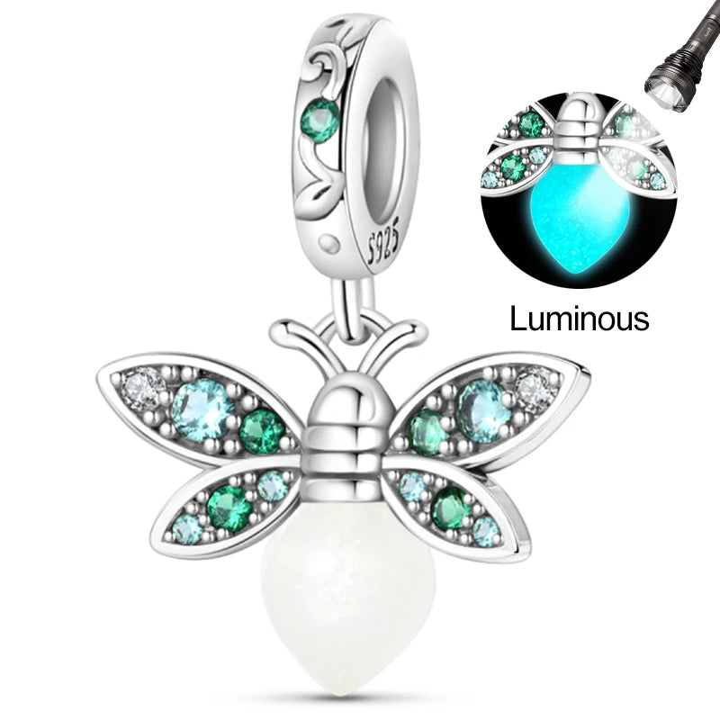 Hot Sale Charms Beads 925 Sterling Silver Pink Perfume Bottle Letter Luminous Firefly Tarot Card Beads Fit DIY Bracelets Jewelry