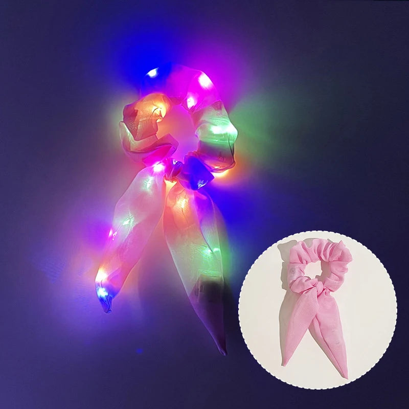 Popular Flashing Light Up hair tie LED Luminous scrunchies Women girls glowing Scrunchy Hair Rope Halloween luminous hairband