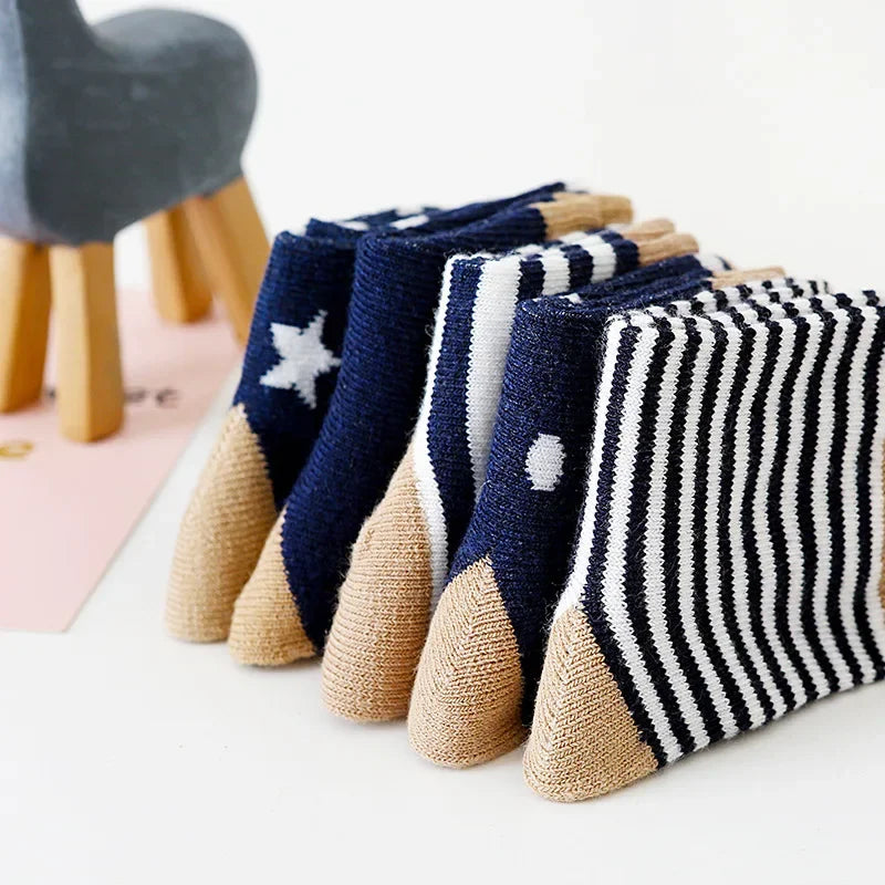 5Pairs/lot 2024 Baby Socks for Kids Girls Boy Cotton Stripe Cartoon Animals Summer Toddler Knitted socks Newborn BeBe Clothes