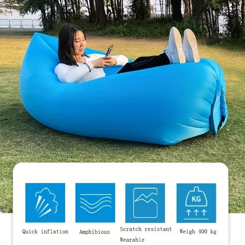 Inflatable Lounger Air Couch for Beach Chair Camping Chairs with Travel Bag & Pockets Portable Outdoor Camping Accessories