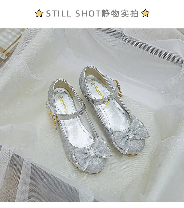 Girls Sandals Rhinestone Butterfly Latin Dance Kids Shoes Children High Heel Princess Shoes Glitter Leather Party Dress Wedding