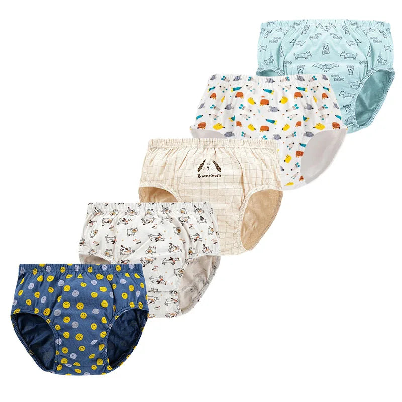5/10 Pieces Cotton Kids Triangle Underwear Aged 2-13 Boys Briefs Dinosaur Print Cartoon Dog Pattern Soft Toddler Boys Underpants