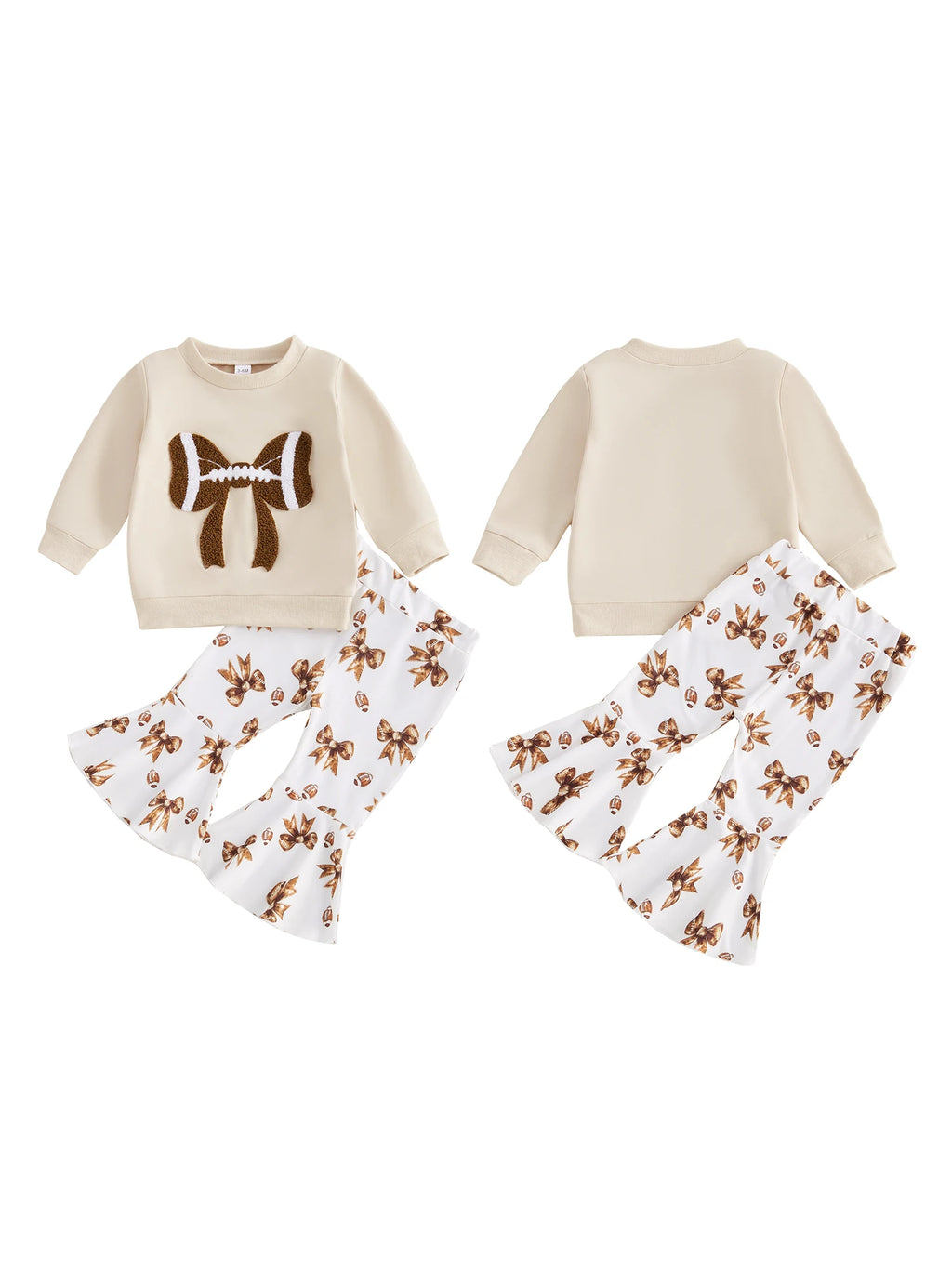 Adorable Baby Girls 2-Piece Football Theme Outfit with Long Sleeve Sweatshirt and Pants Set Cute Bow Embroidery Design
