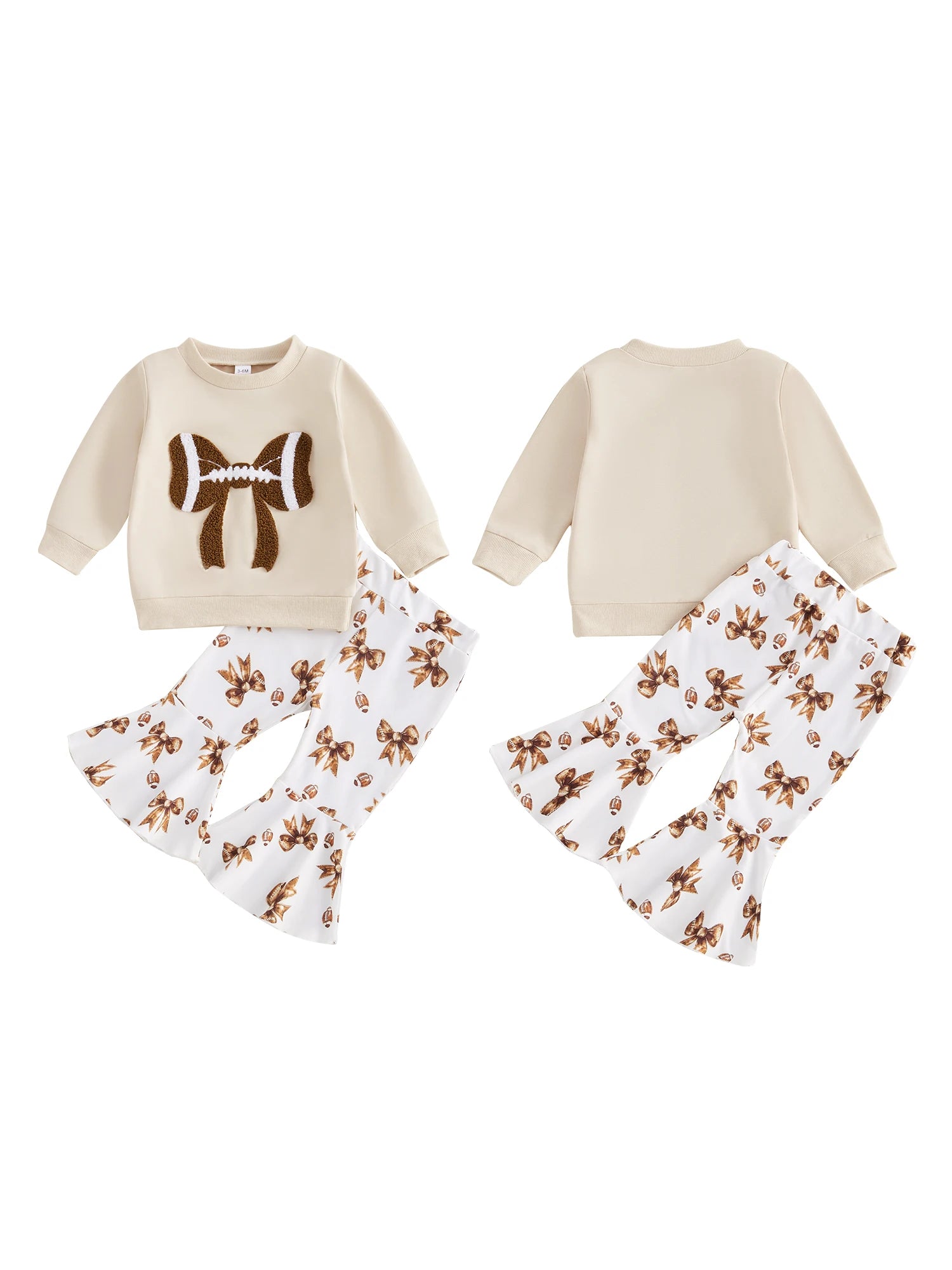 Adorable Baby Girls 2-Piece Football Theme Outfit with Long Sleeve Sweatshirt and Pants Set Cute Bow Embroidery Design