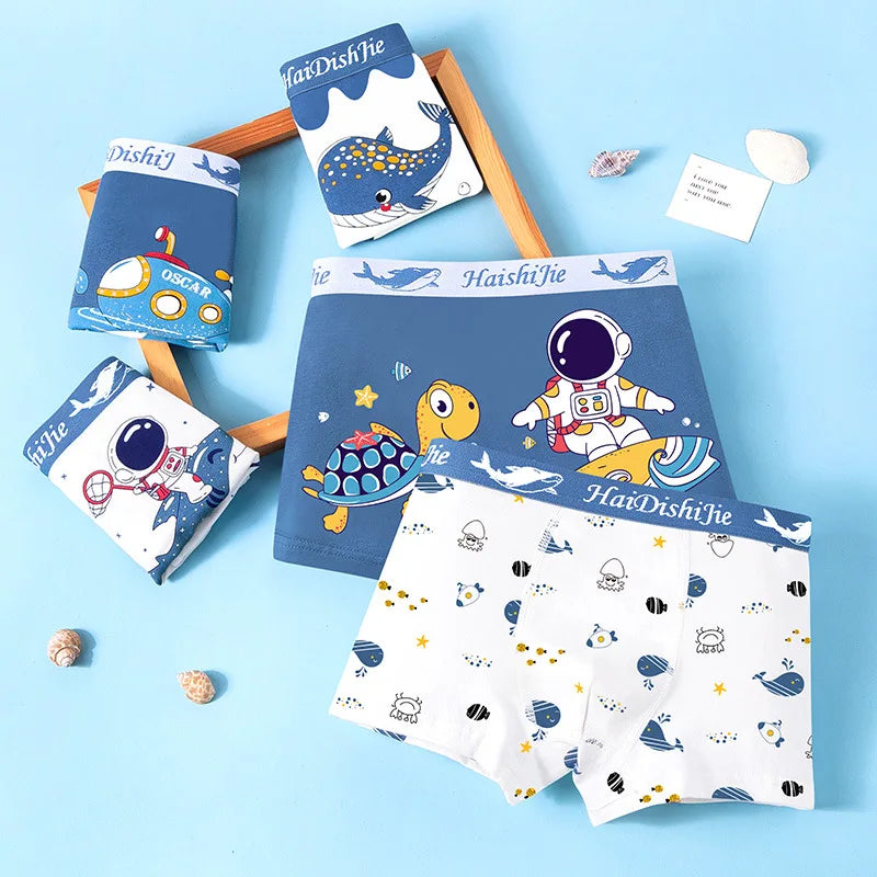 Boys Cotton Boxer Shorts 4PCS Not Pinch the Butt Boy Cotton Thin Section Flat Shorts Baby Underpants Children's Bottoms