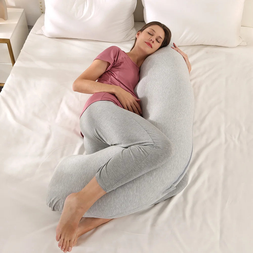 PANGDUBE 1.8KG Cotton J-shaped Pillow for Pregnant Women Sleeping Pillow Care for Pregnancy Breastfeeding Pillow for Pregnant