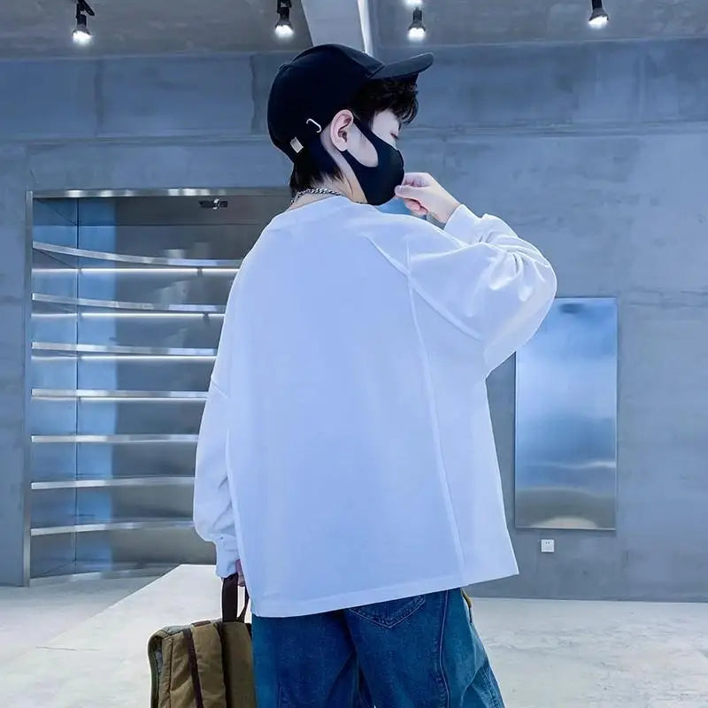 Long Sleeve Cotton T-shirt 8 To 10 Year Old Boy Clothes Children's Clothing Boys Kids 2025 Outdoor Boys' From 12 Years T-shirts