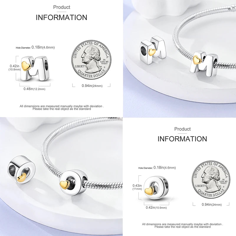 925 Sterling Silver DIY Alphabet Charms Beads LOVE Heart Letter Fit Original Bracelet Bangle Necklace Jewelry Marking Gift