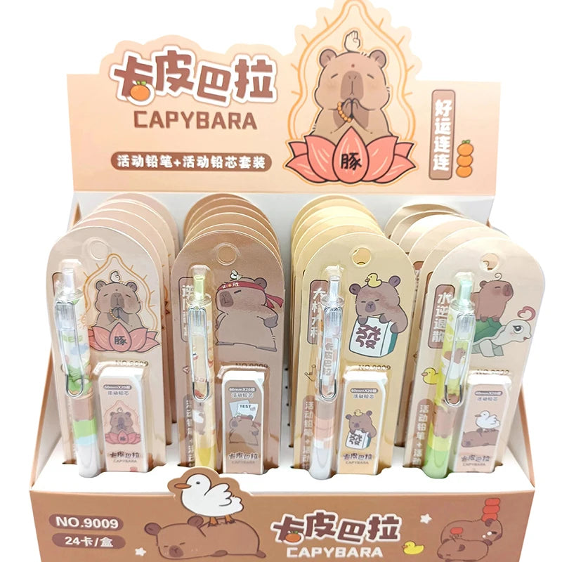 Kawaii Capybara Mechanical Pencil Set 0.5mm For Drawing, Writing, School, Office, Stationery Gift