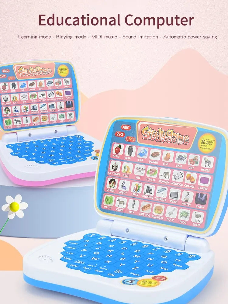 English Learning Small Laptop Toy for Kids. Boys and Girls Computer for Aphabet ABC.Numbers.Words.Spelling.Maths.Music